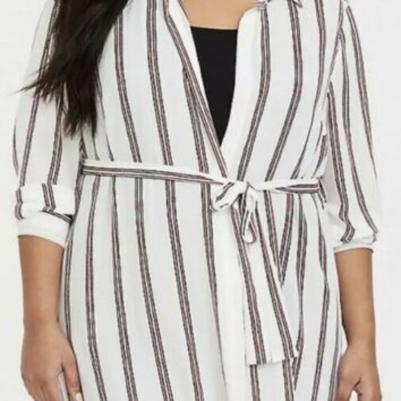 Torrid Women Kimono 4 BLACK RED STRIPE GEORGETT - Picture 2 of 4